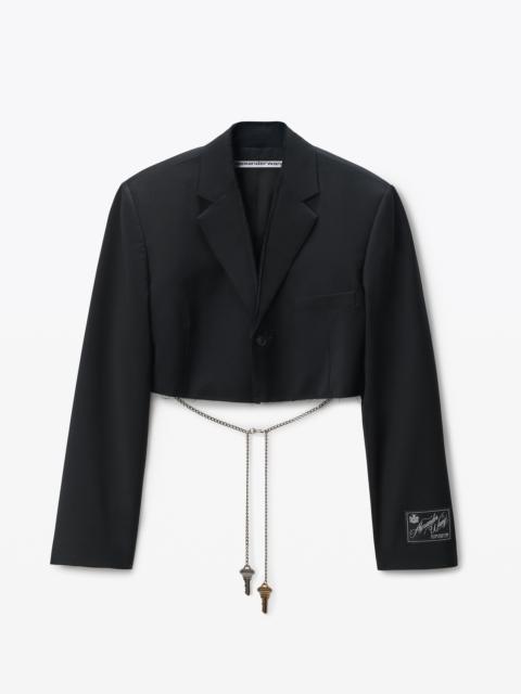 Black Wool-Blend Raw-Edged Blazer