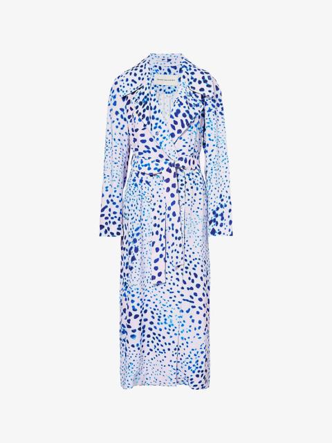 Abstract-Print Belted Regular-Fit Woven Coat