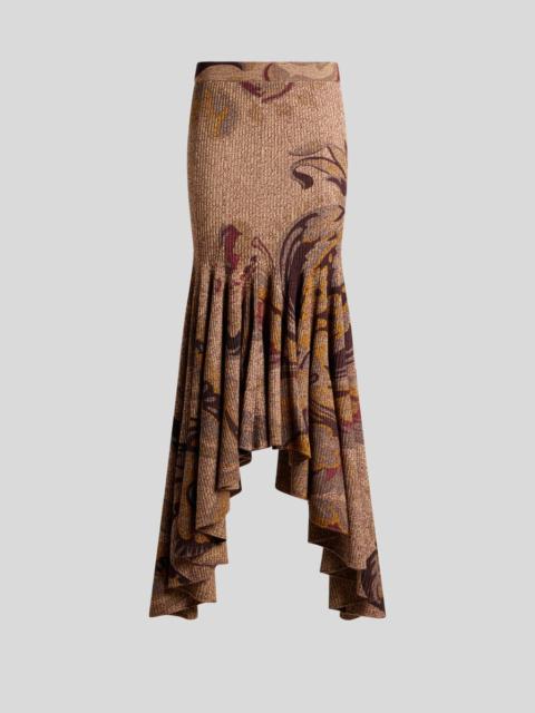 RIBBED WOOL MAXI SKIRT WITH FLORAL MOTIF