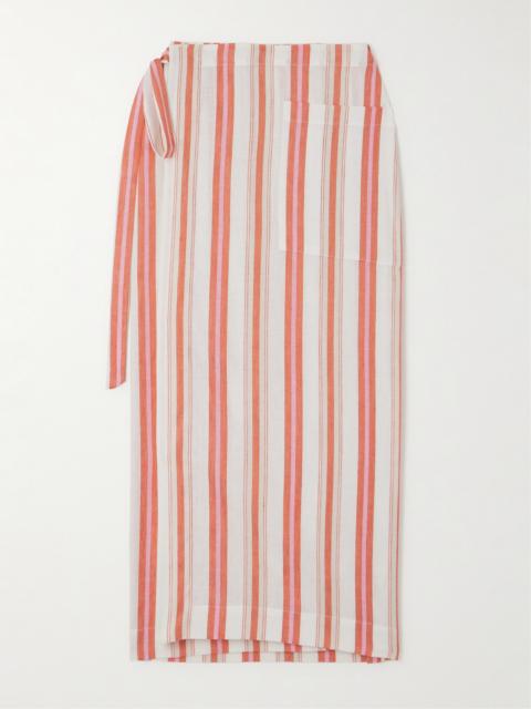 Arezzo Striped Organic Linen And Cotton-blend Midi Wrap Skirt
