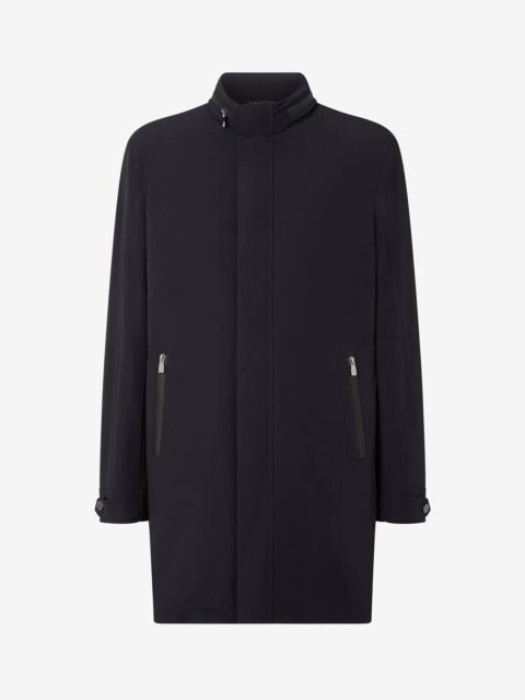 Blue stretch technical fabric caban coat