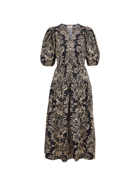 Harriet puff-sleeve floral midi dress