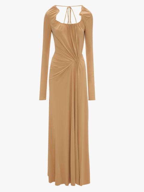 Asymmetric Structured Neckline Gown In Dune Beige