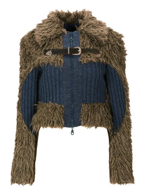 Olga belted panelled shearling cardigan