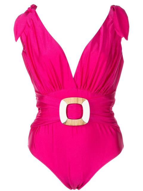 belted plunge-neck swimsuit