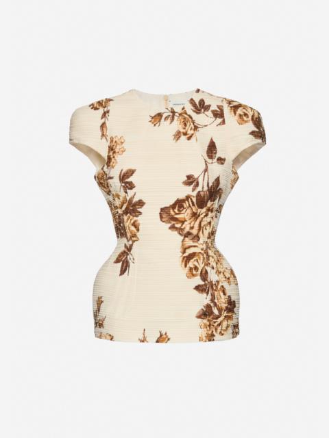 Fitted floral print top in cream
