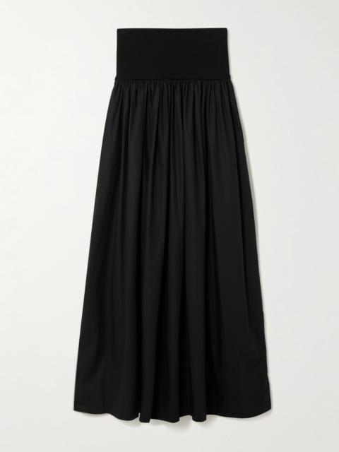 Gathered Organic Cotton-poplin And Stretch-knit Maxi Skirt