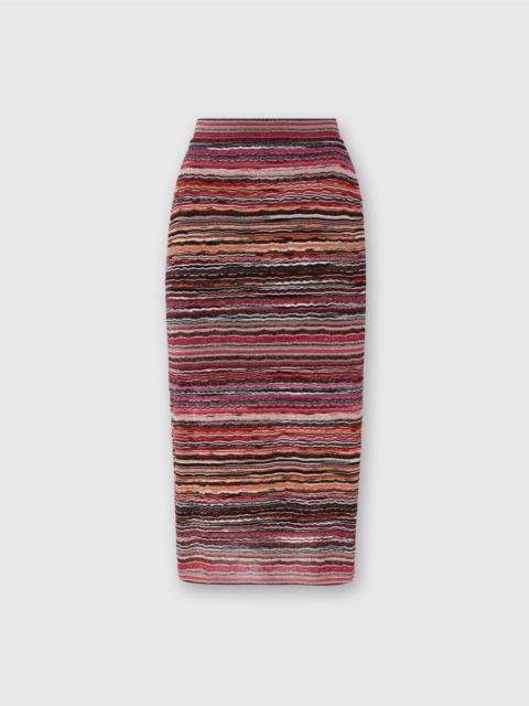 Midi skirt in lamé embossed viscose with wave pattern