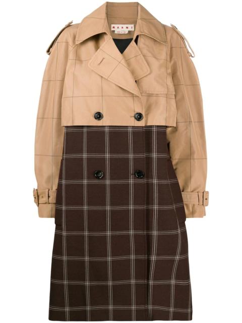 two-tone checkered trench coat