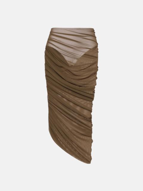 Diana ruched asymmetric midi skirt
