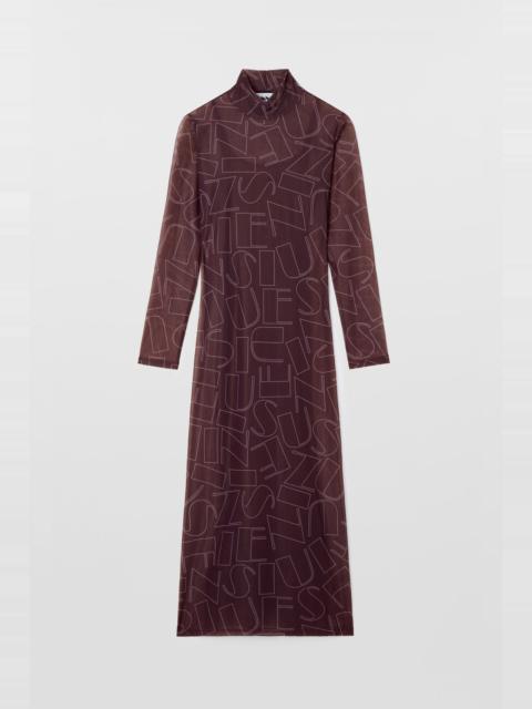 HIGHNECK LONGSLEEVE SHEER DRESS / chocolate plum