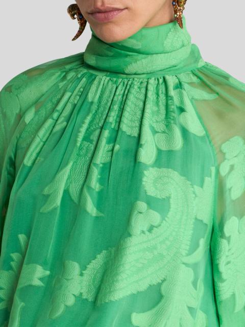 LONG DRESS IN SILK-BLEND JACQUARD WITH FLORAL PAISLEY MOTIF