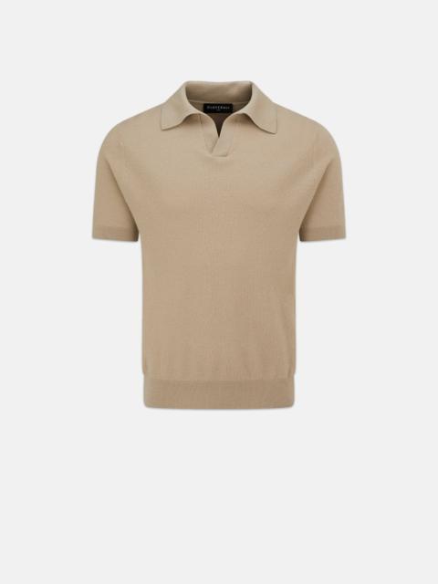 Men's Short Sleeve Knitted Polo Shirt Camel