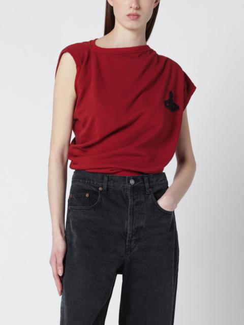 Red asymmetric sweater with Orb logo