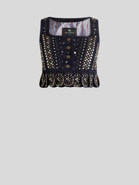CROPPED LEATHER WAISTCOAT WITH STUDS