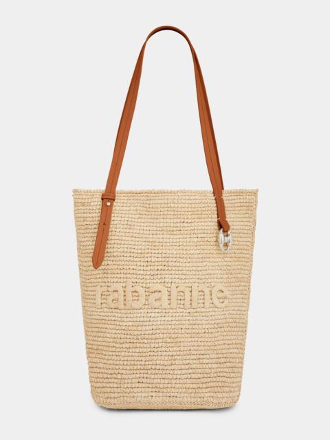 BEIGE RAFFIA TOTE BAG WITH LOGO