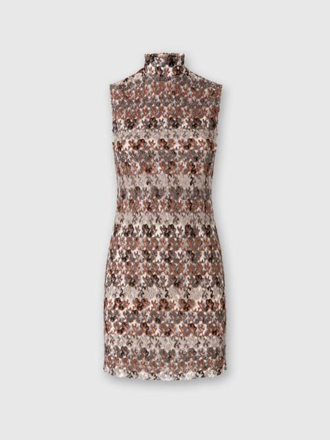 High-Neck Mini Dress in Embroidered Lace