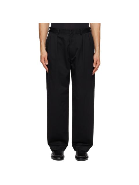 Black Double Pleated Chino Trousers