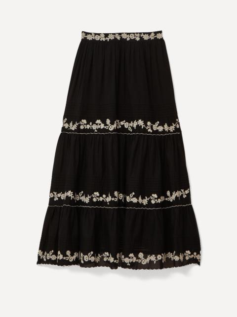 Black Embroidered Ruffle Maxi Skirt