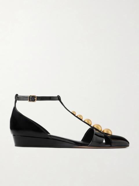 Cleia Studded Patent-leather Wedge Sandals
