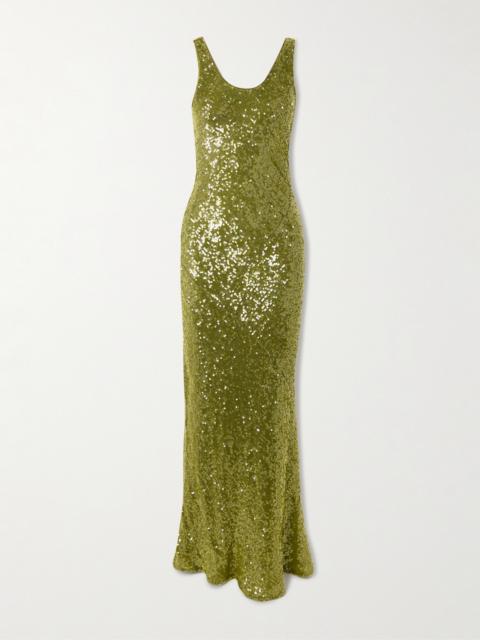 Moonlight Valletta Sequined Crepe De Chine Gown
