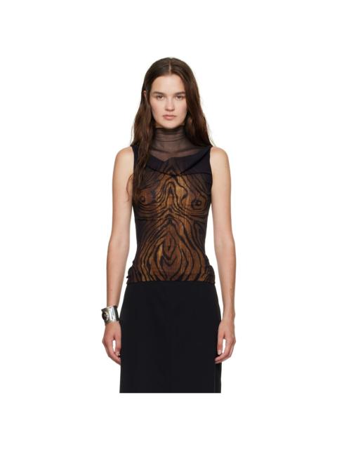 Black & Brown Double Layered Printed Wood Tank Top