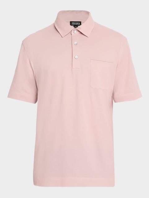 Men's Leather-Trim Pocket Pique Polo Shirt