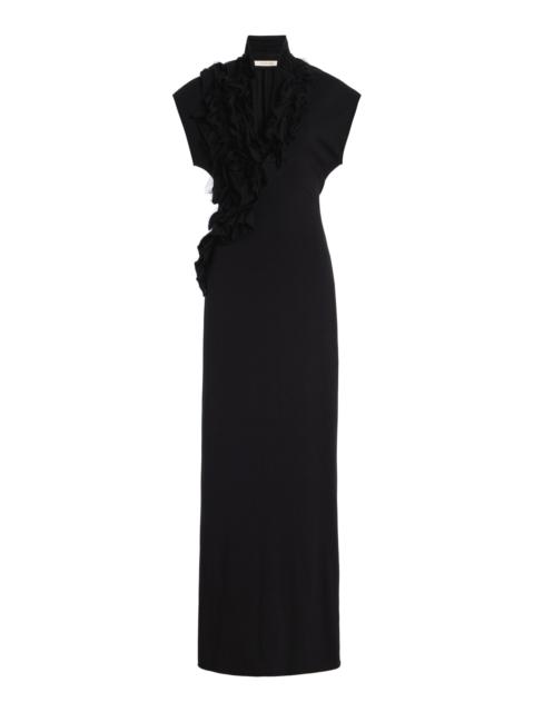 Ruffled-Trim Cotton-Blend Maxi Dress black