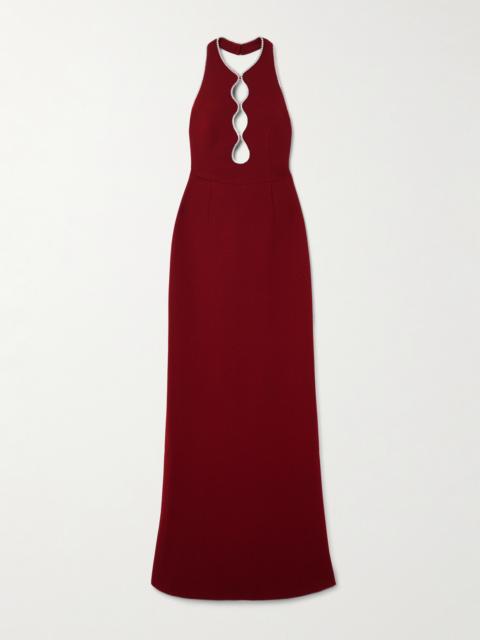 Akari Crystal-embellished Cutout Cady Halterneck Gown