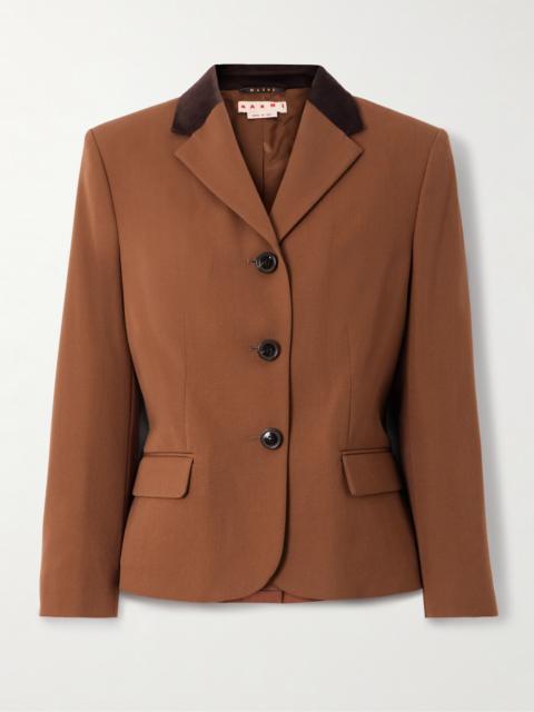 Velvet-trimmed Embroidered Grain De Poudre Wool Blazer