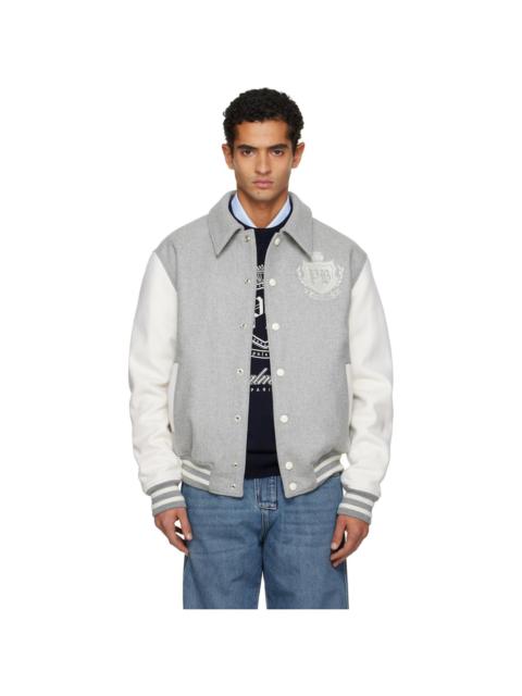 Gray Bicolor Wool Varsity Bomber Jacket