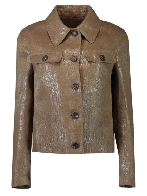 Shiny Button Front Jacket - Brown Silver