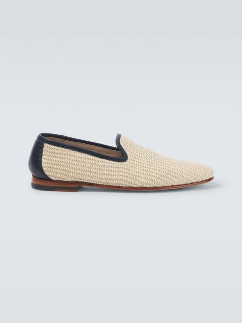 Mario leather-trimmed raffia-effect loafers