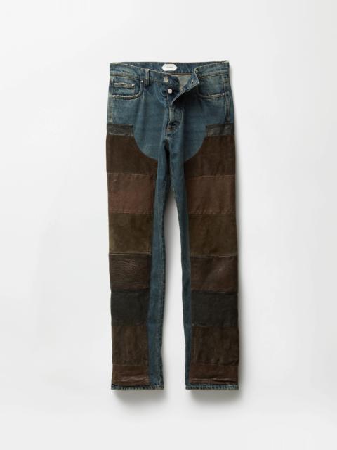 Leather Patchwork Straight Jeans