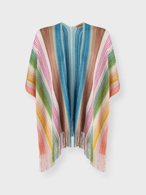Poncho Striped Viscose-Blend Fringe Multicolor ONESIZE
