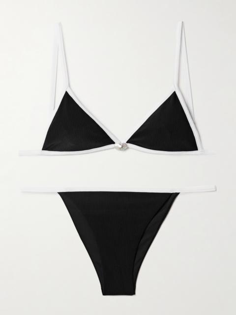 Salt Pearl-embellished Ribbed Triangle Bikini