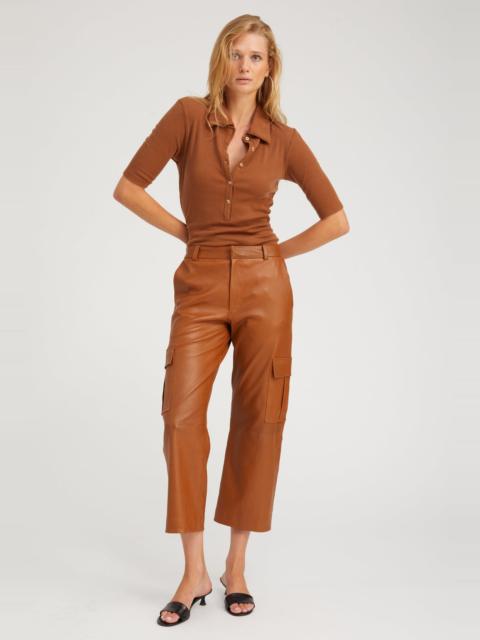 CHESTNUT LEATHER CROPPED CARGO TROUSERS
