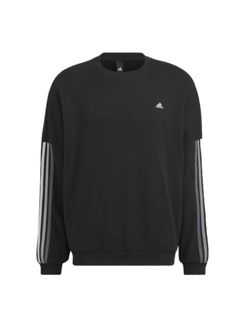 Men's adidas Stripe Sports Round Neck Pullover Black HC9960