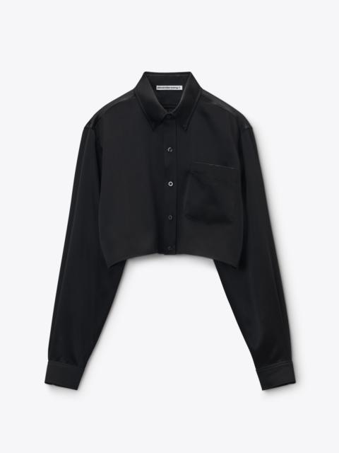 Black Silk Charmeuse Cropped Shirt