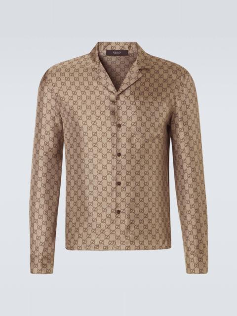 GG printed silk twill shirt