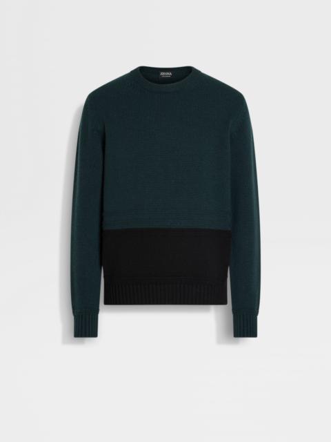 DARK GREEN AND BLACK OASI CASHMERE CREWNECK