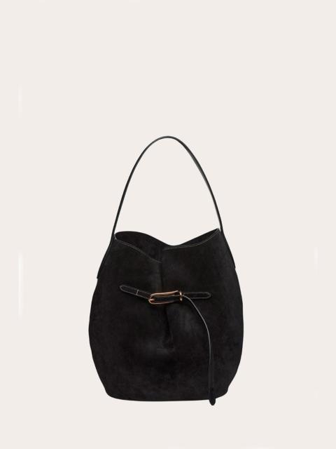 BELTED BUCKET BAG LARGE BLACK SUEDE