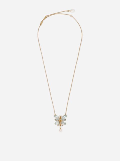 Spring necklace in yellow 18kt gold with aquamarine butterfly