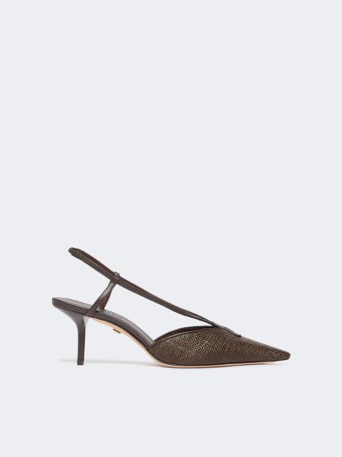 Raffia-look canvas slingbacks - DARK BROWN