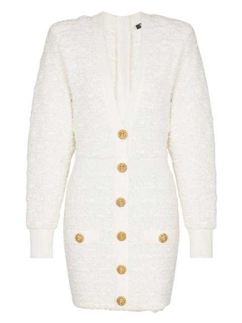 button-embellished tweed mini dress