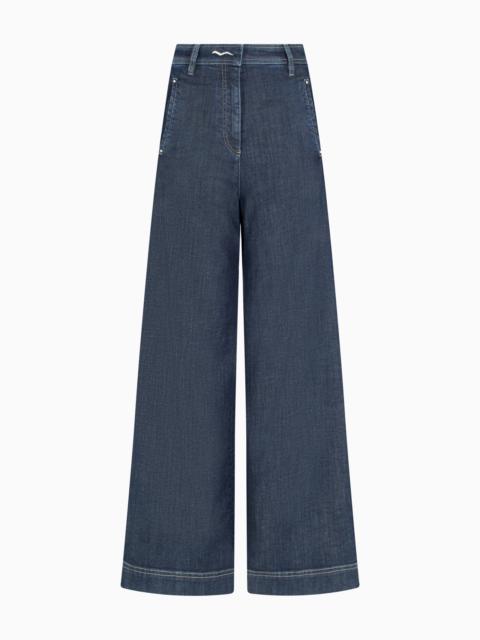 DENIM COLLECTION WIDE-LEG TROUSERS IN STRETCH COTTON DENIM