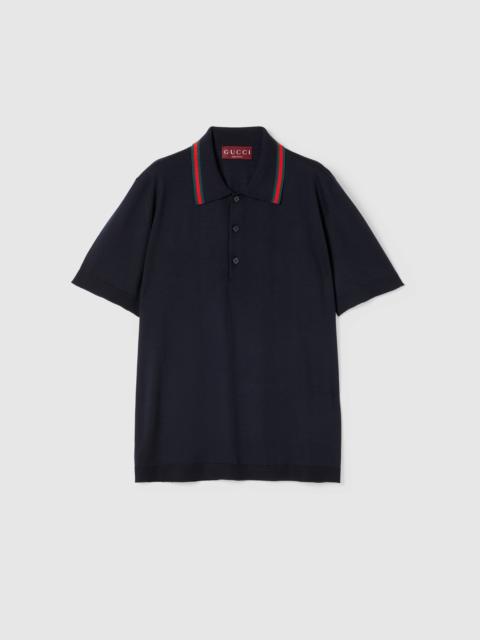 Wool knit polo shirt with Web