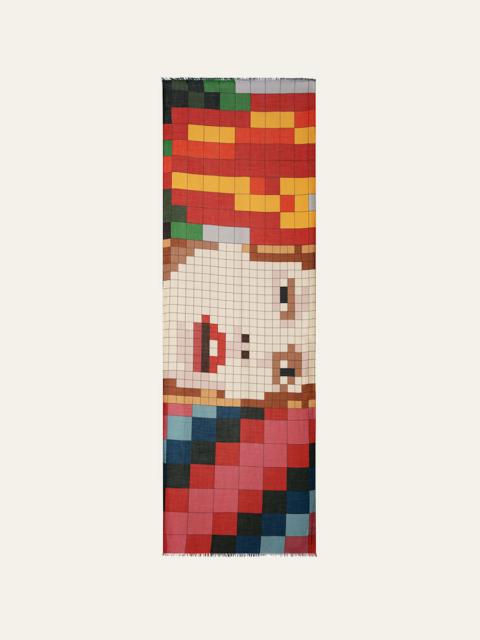 Drei Teile-Print Frayed Scarf