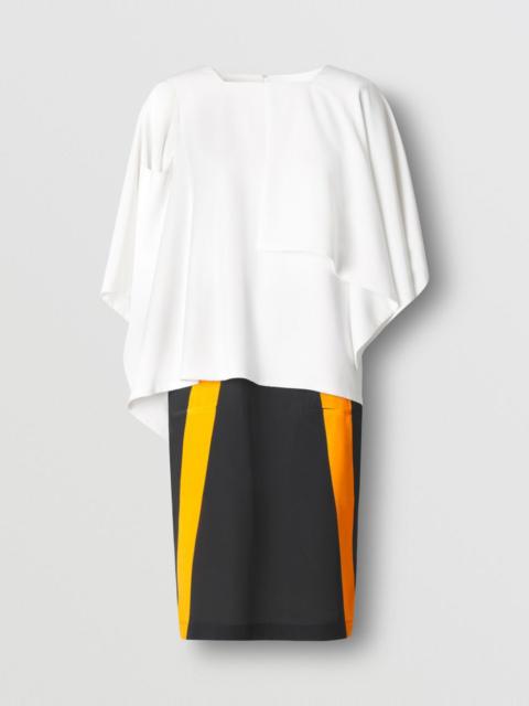 Cape Overlay Geometric Print Silk Dress