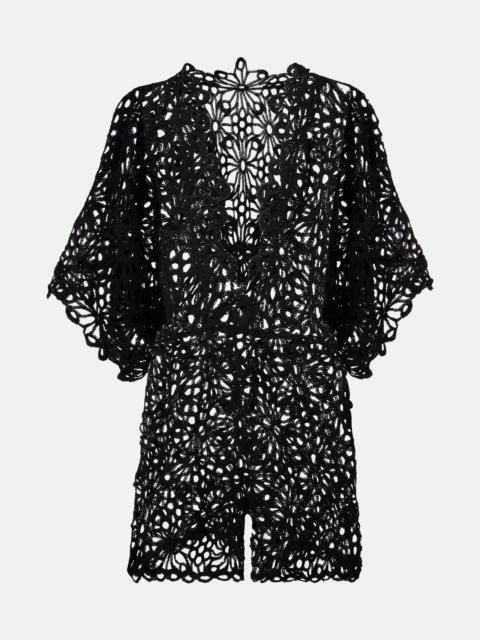 Floral open-knit romper